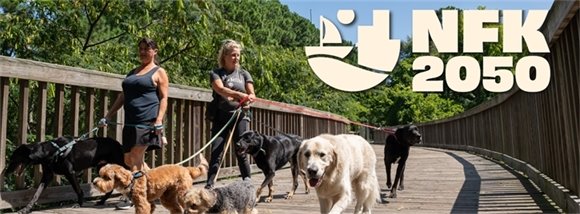 dog walkers with NFK2050 logo