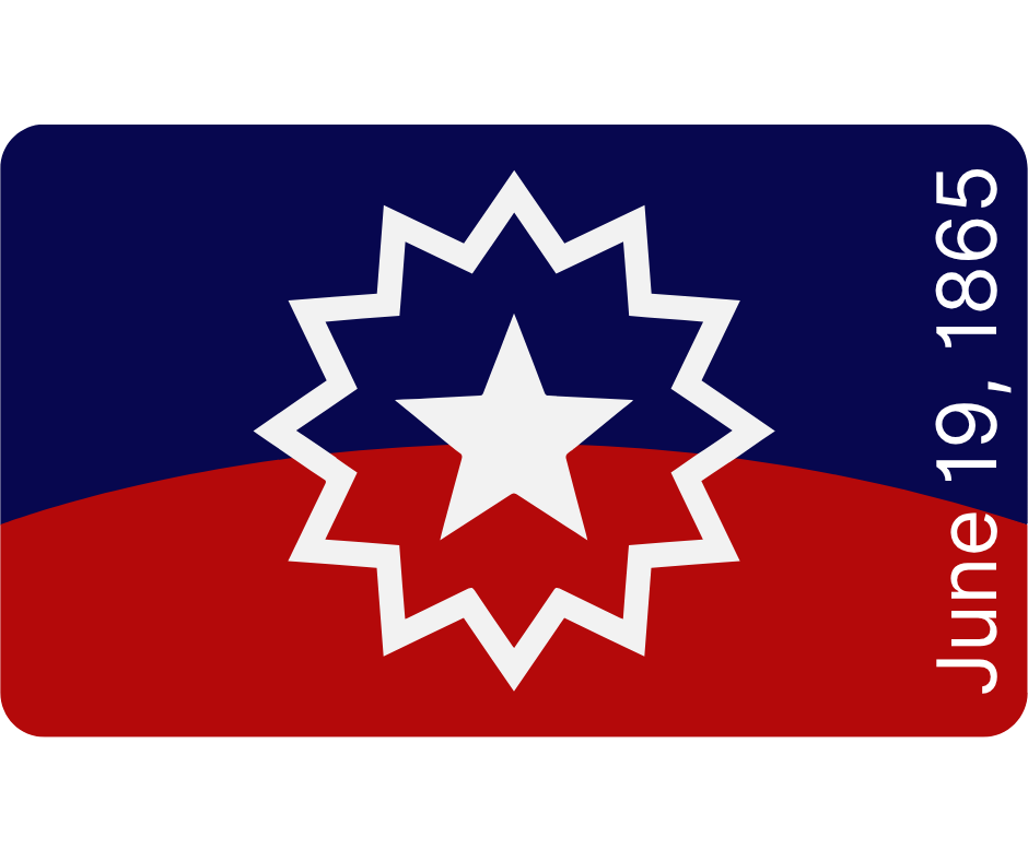 Juneteenth flag represented by blue on top and red on bottom with white star and white starburst
