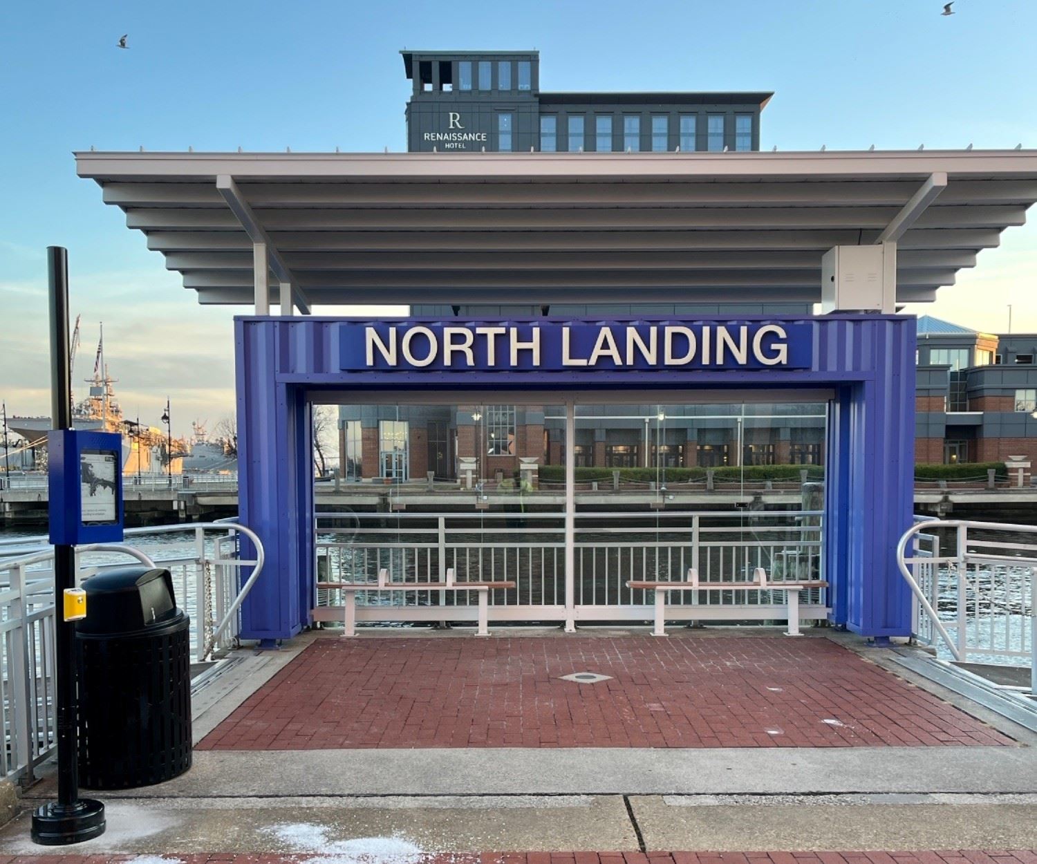 New signage and digital display (left) at North Landing ferry dock in Portsmouth Image