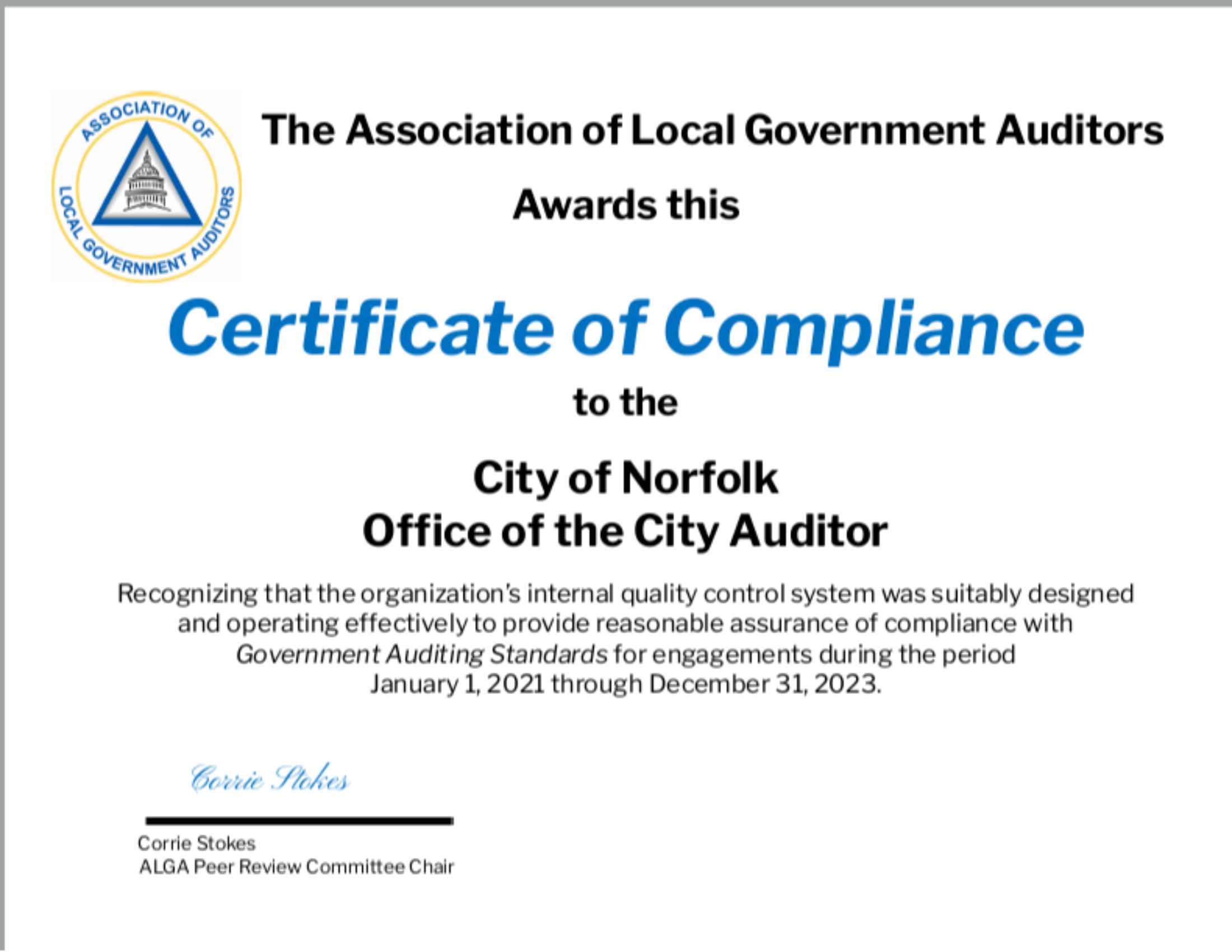 2023 ALGA Compliance Certification
